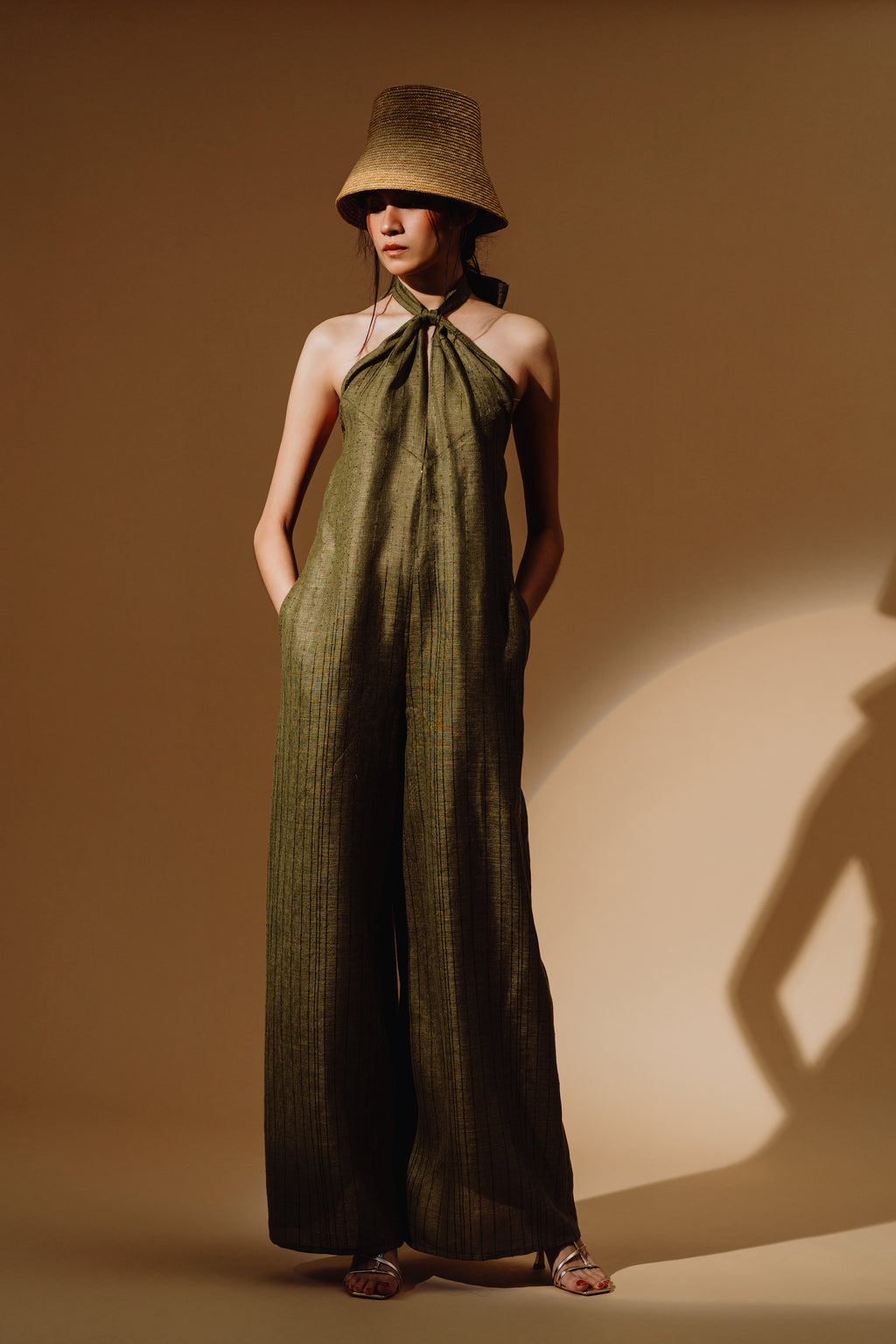 Linen Sequin Halter-Neck Jumpsuit and Bareback (Copy)