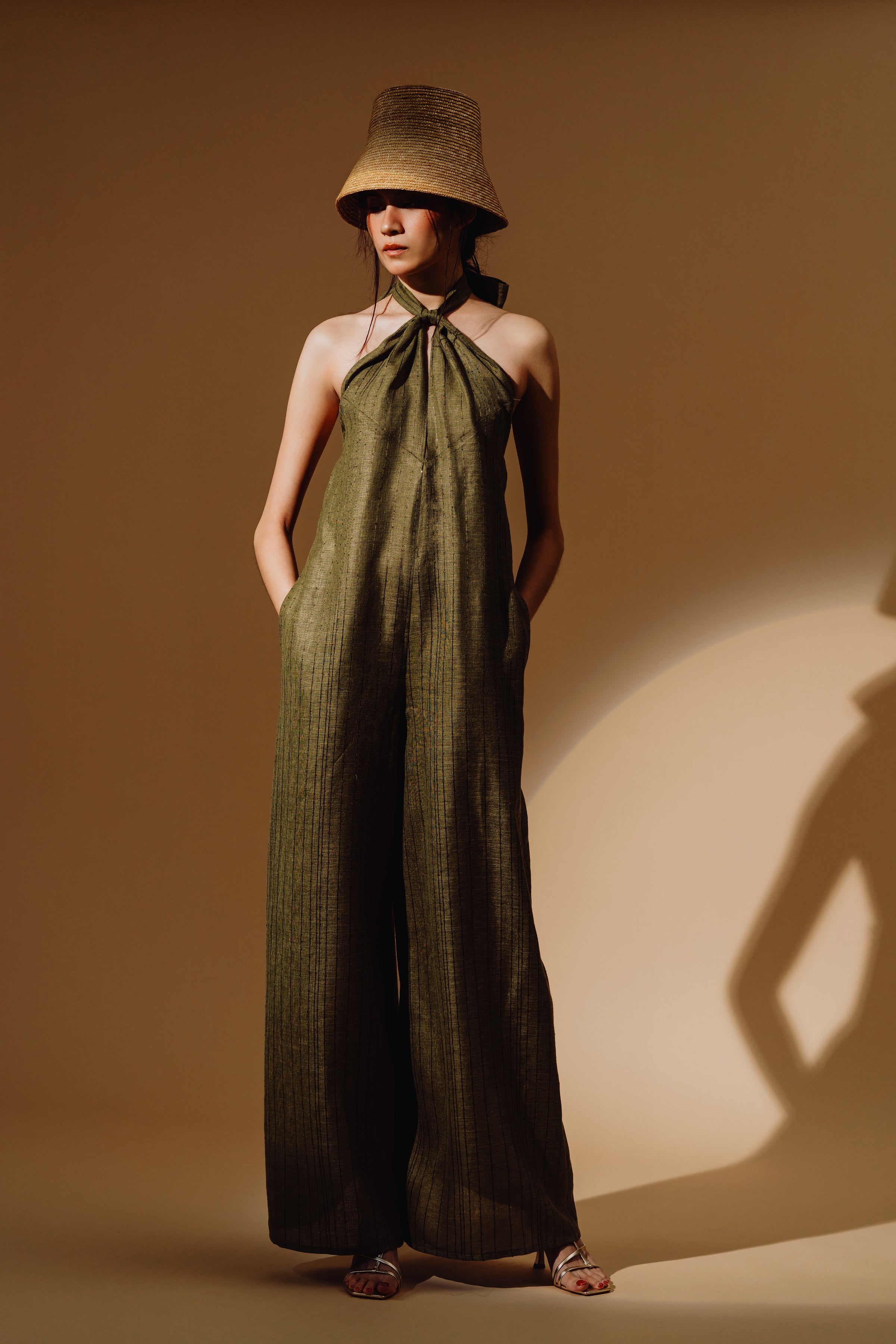 Linen Sequin Halter-Neck Jumpsuit and Bareback (Copy)