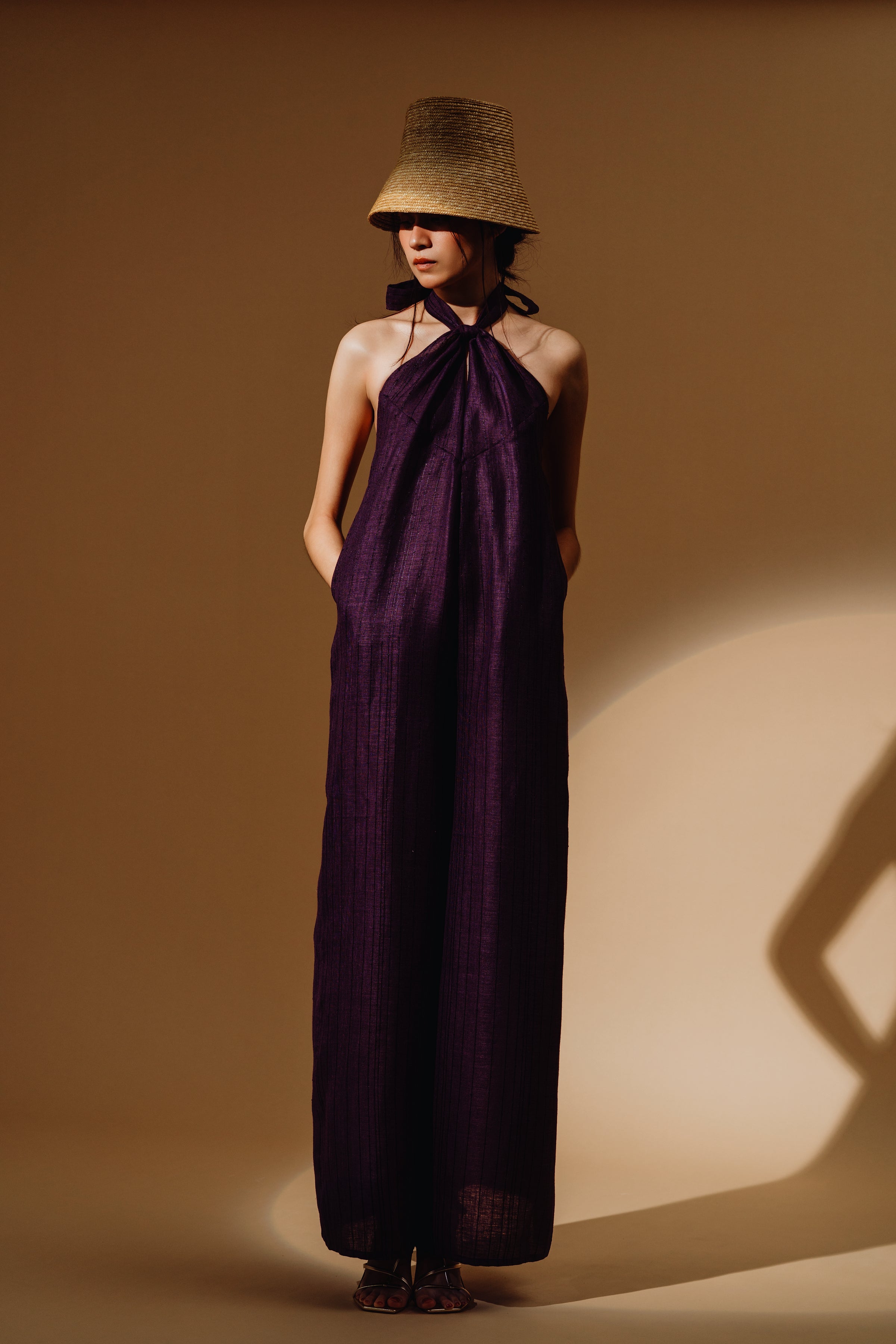 Linen Sequin Halter-Neck Jumpsuit and Bareback (Copy)