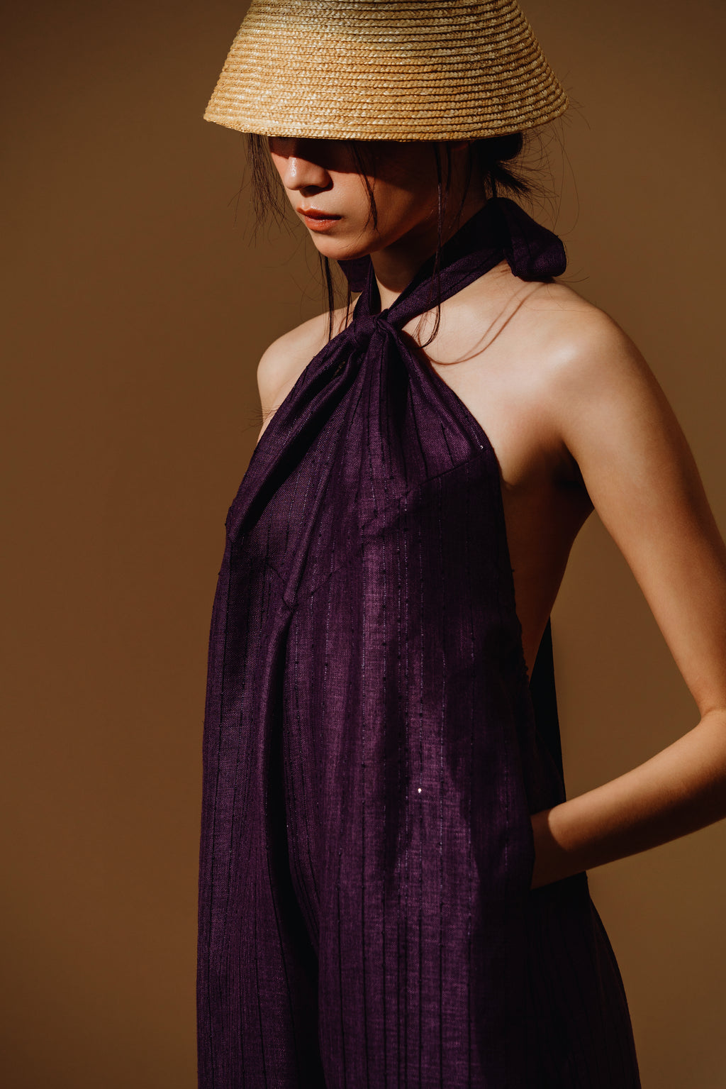 Linen Sequin Halter-Neck Jumpsuit and Bareback (Copy)