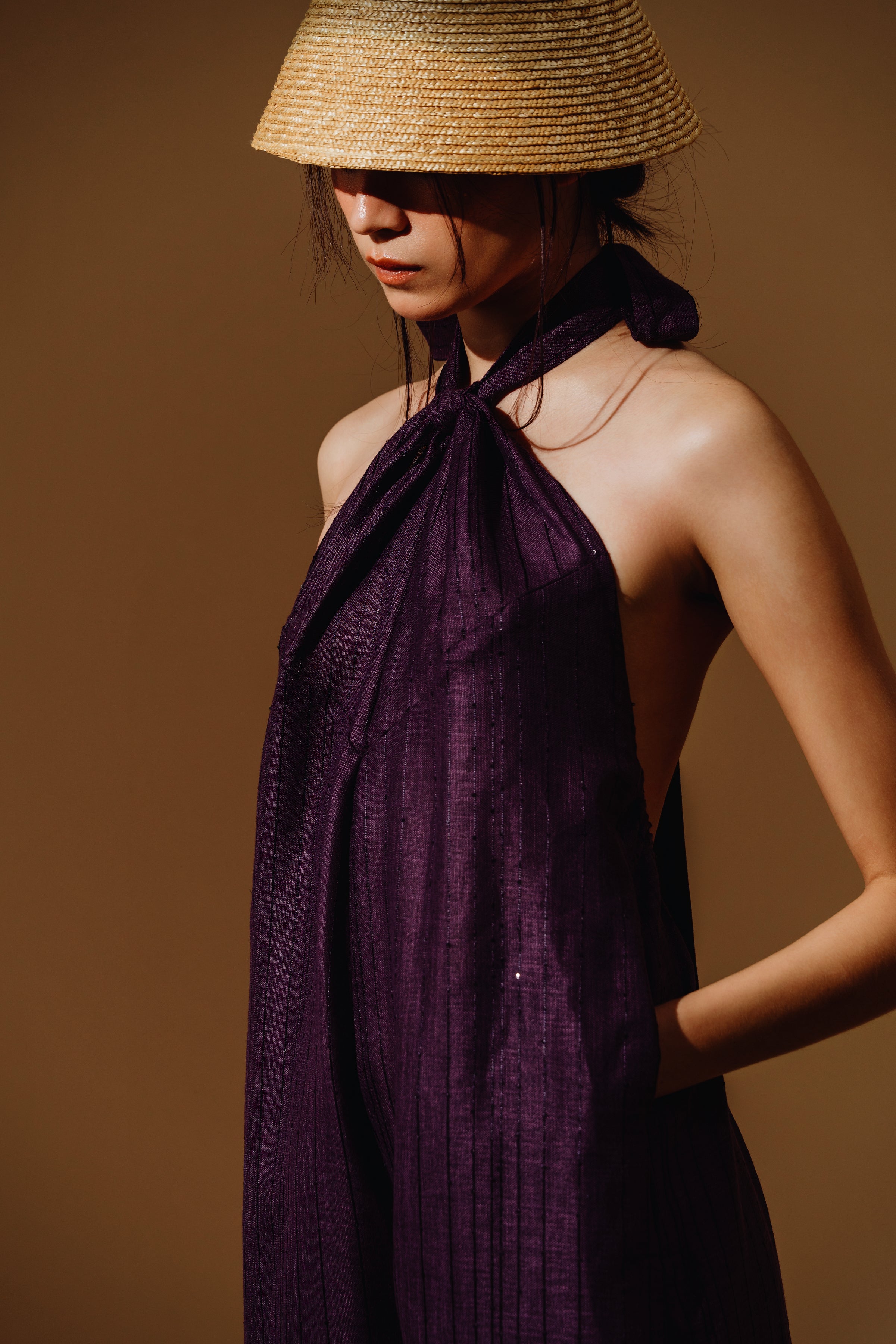 Linen Sequin Halter-Neck Jumpsuit and Bareback (Copy)