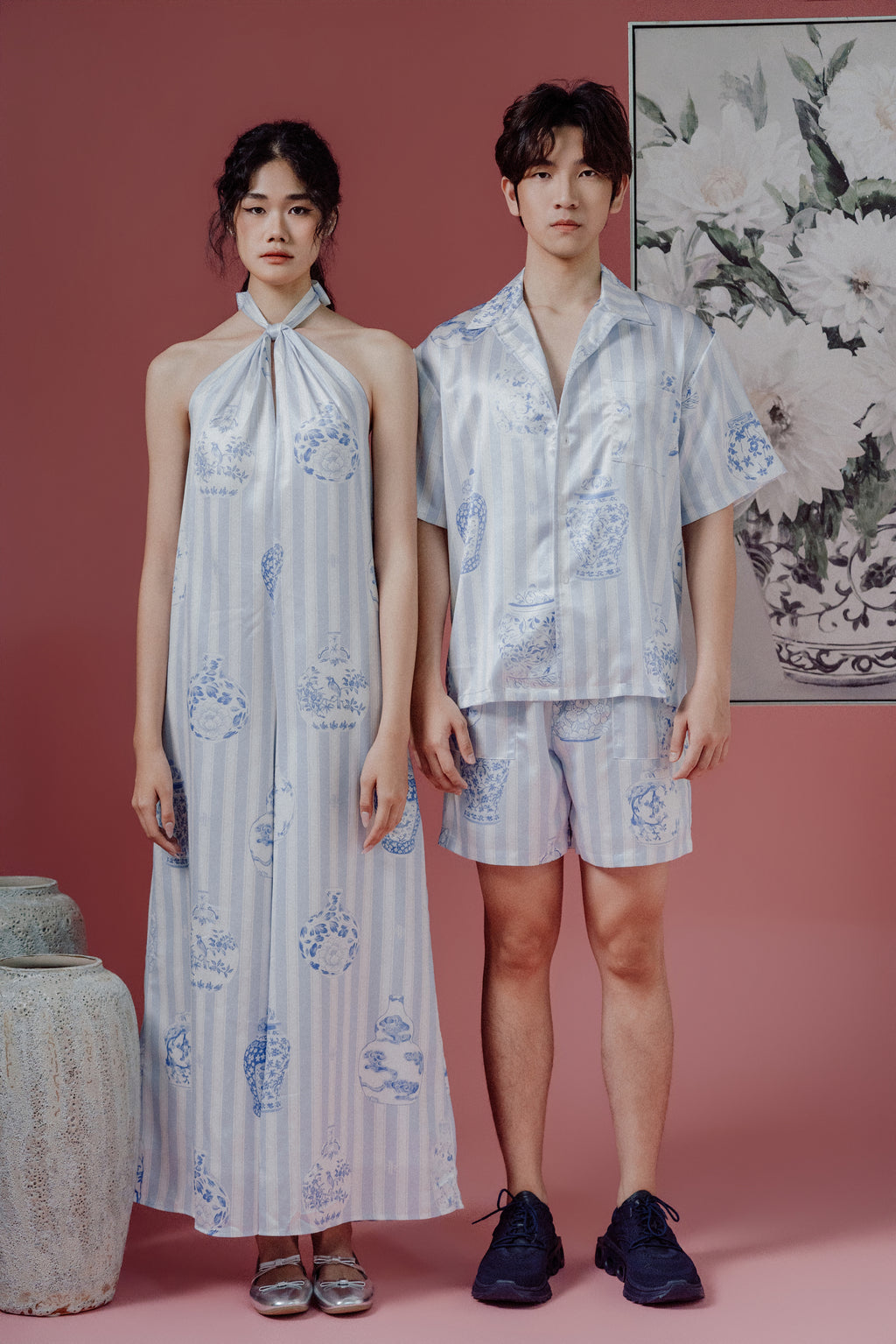 Chinoiesrie Print Halter-Neck Jumpsuit and Bareback