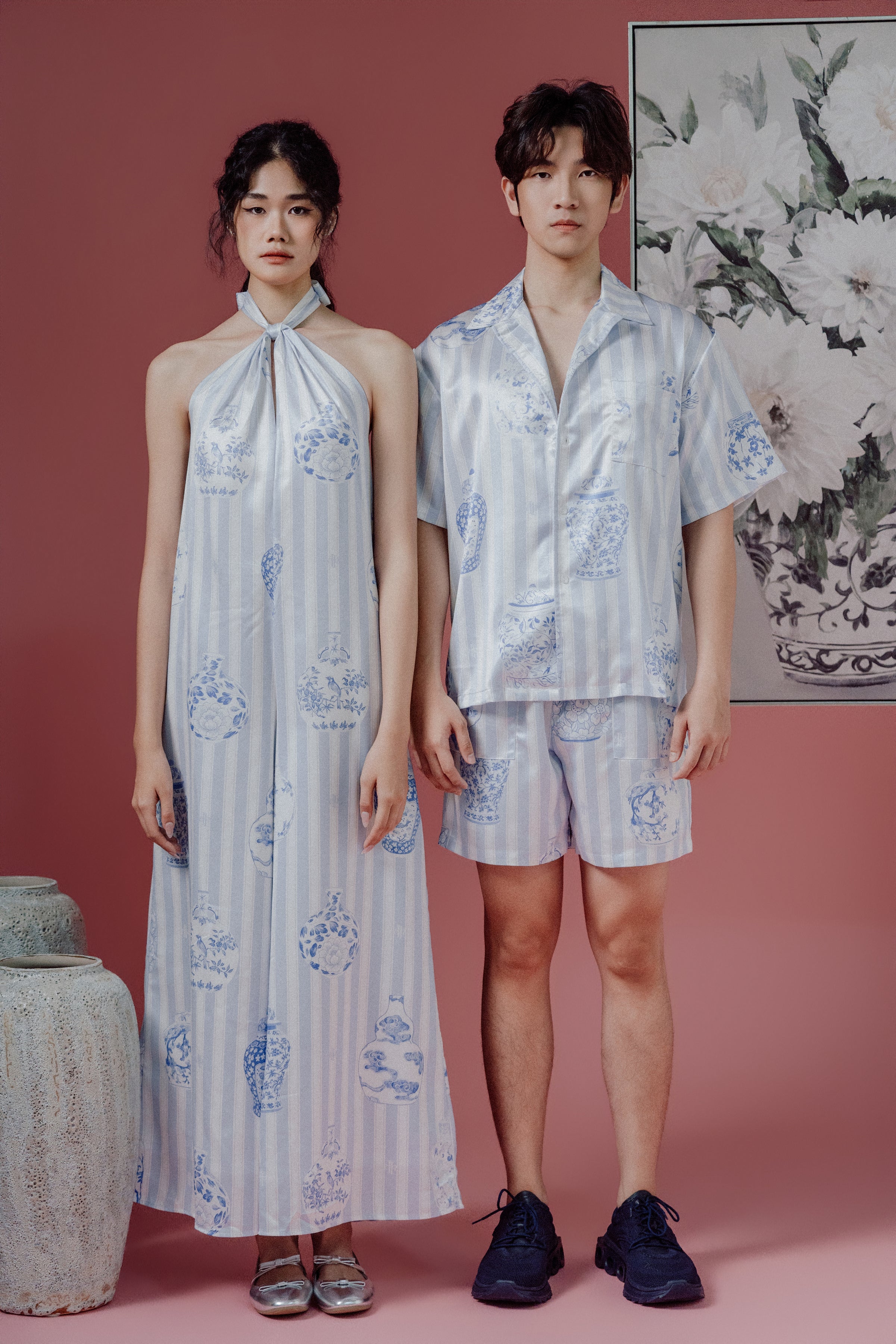 Chinoiesrie Print Halter-Neck Jumpsuit and Bareback