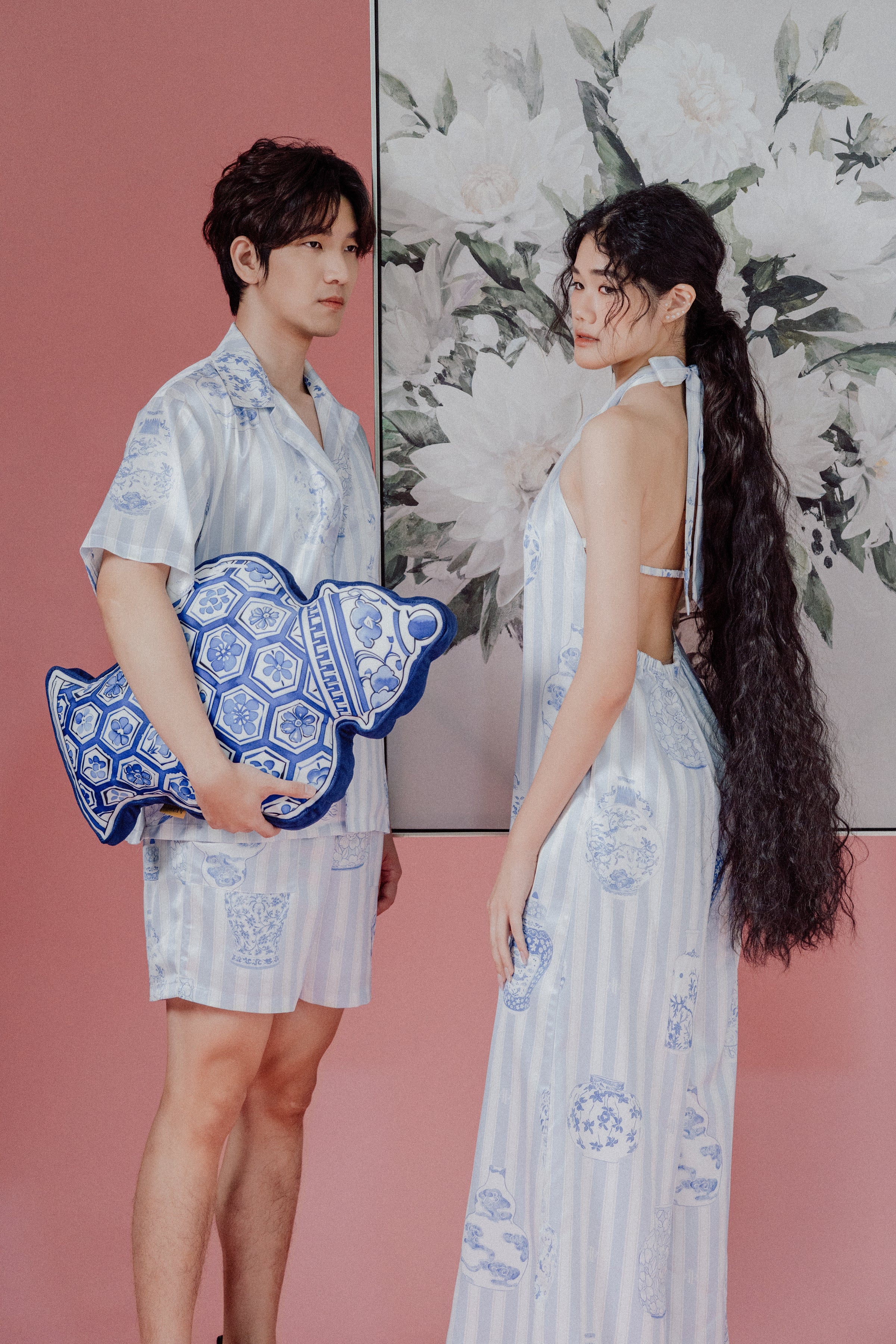 Chinoiesrie Print Halter-Neck Jumpsuit and Bareback