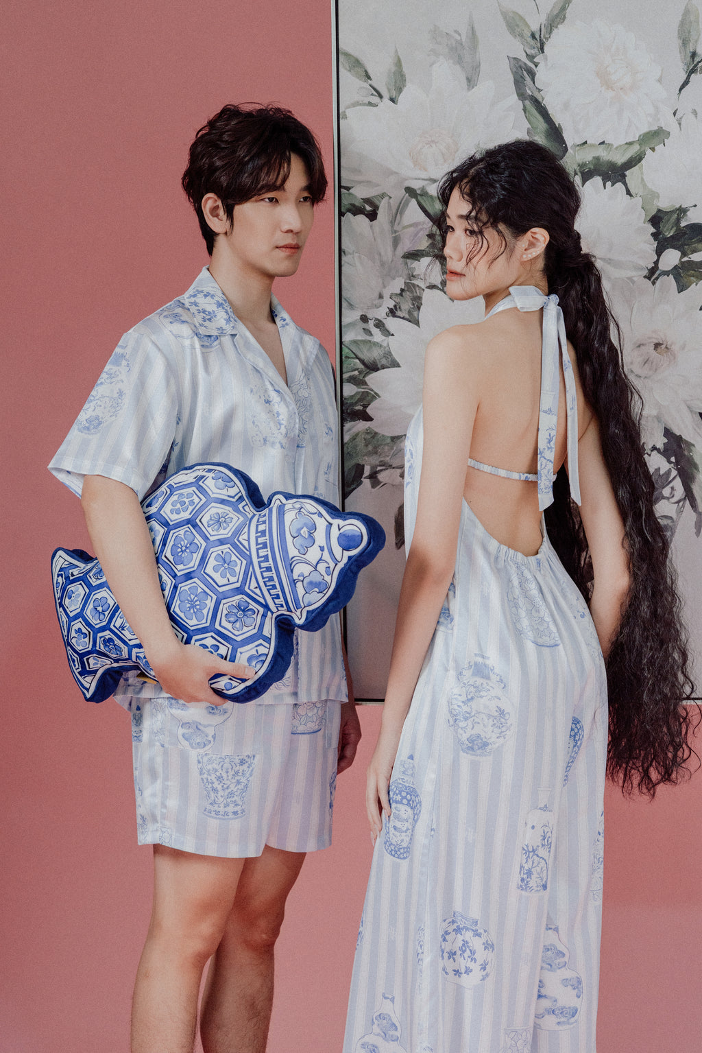 Chinoiesrie Print Halter-Neck Jumpsuit and Bareback