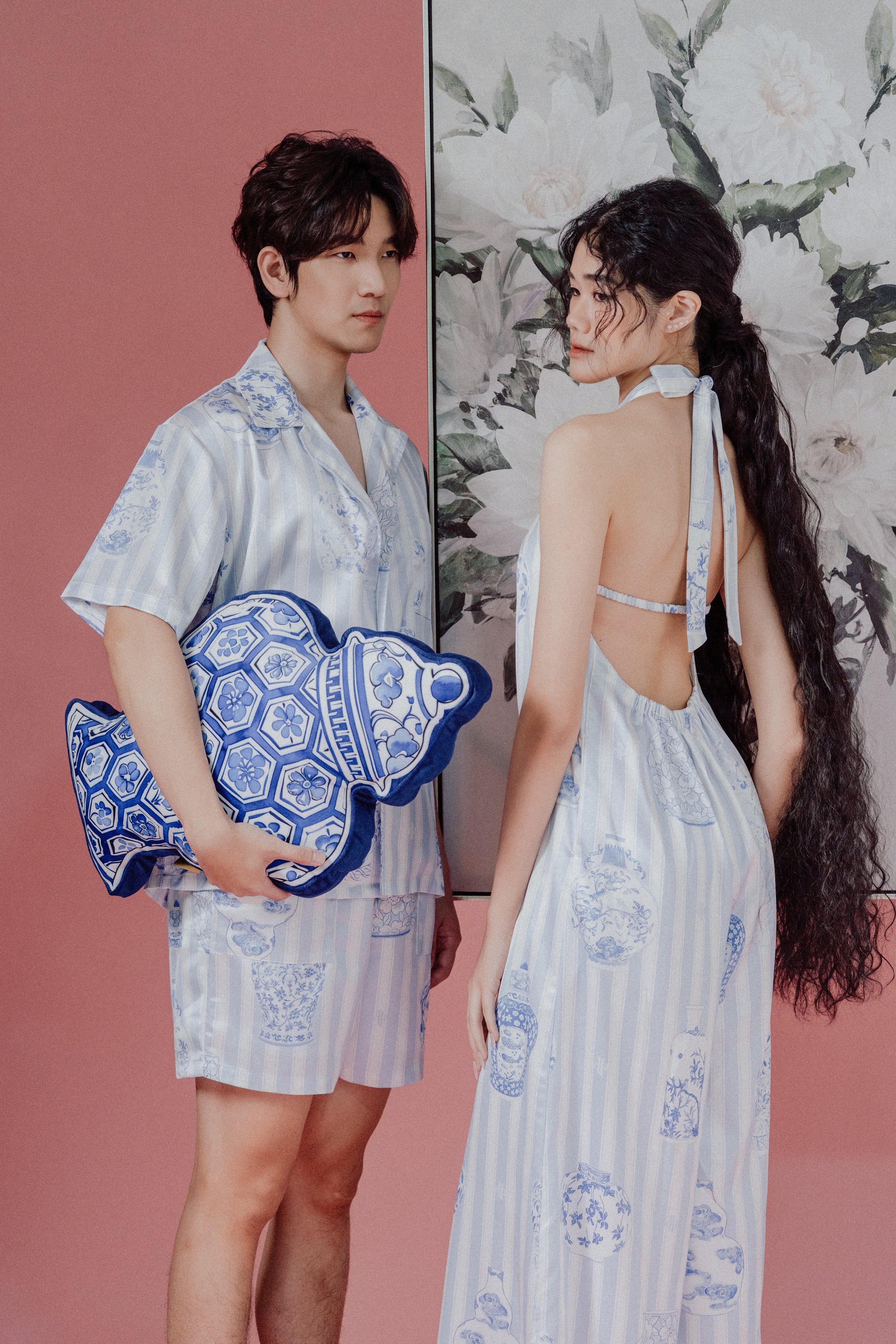 Chinoiesrie Print Halter-Neck Jumpsuit and Bareback