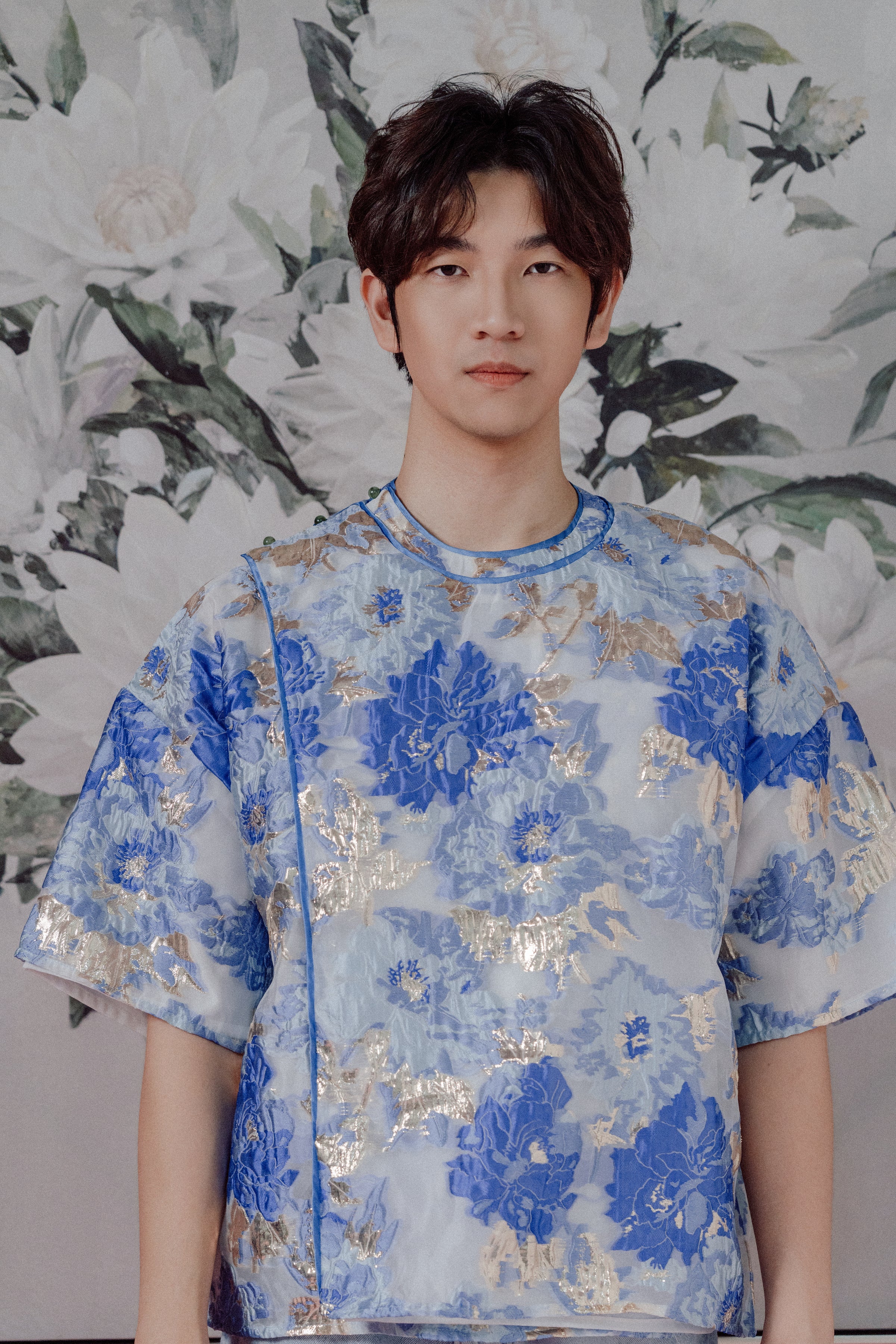 「璨 càn」Floral Brocase Box-Cut Short-Sleeve Shirt
