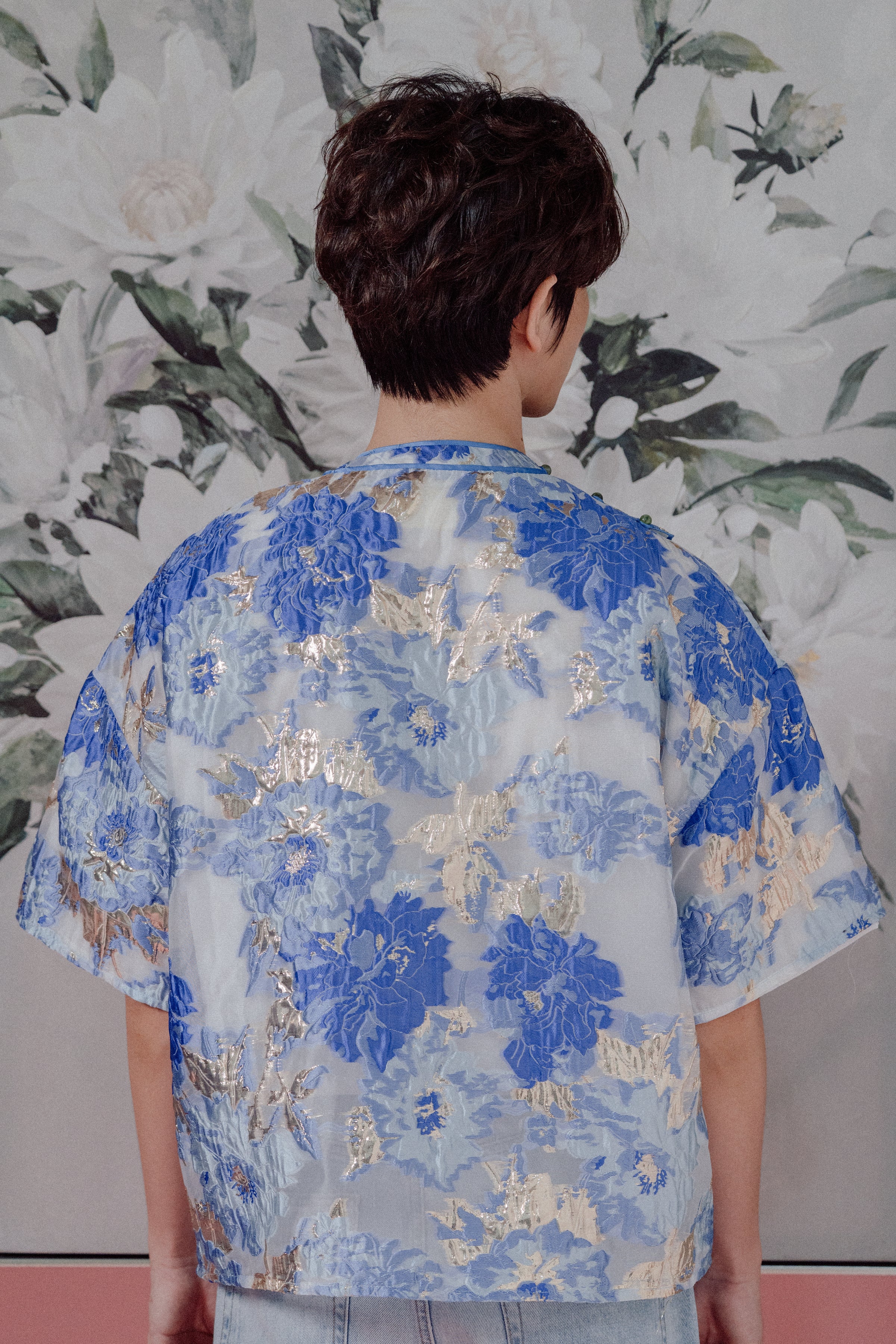 「璨 càn」Floral Brocase Box-Cut Short-Sleeve Shirt