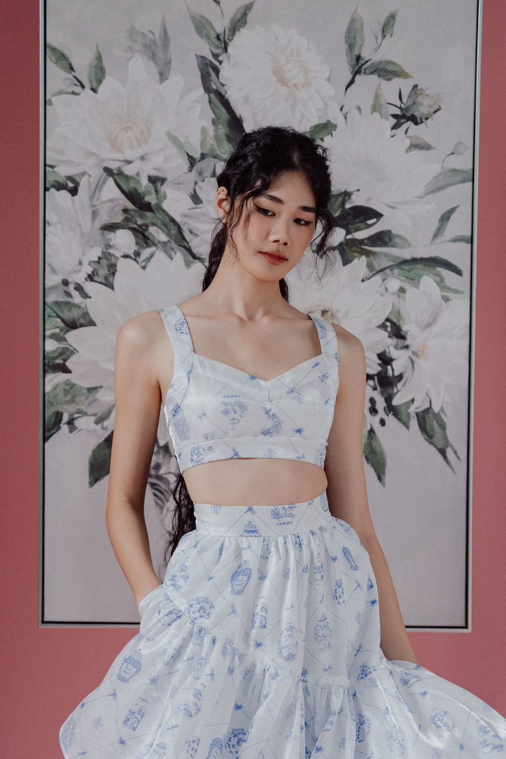 Chinoiserie Print Crop Bralette with Straps