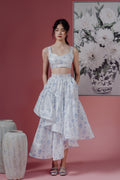 Chinoiserie Print High-Waisted Asymmetrical Tiered Skirt
