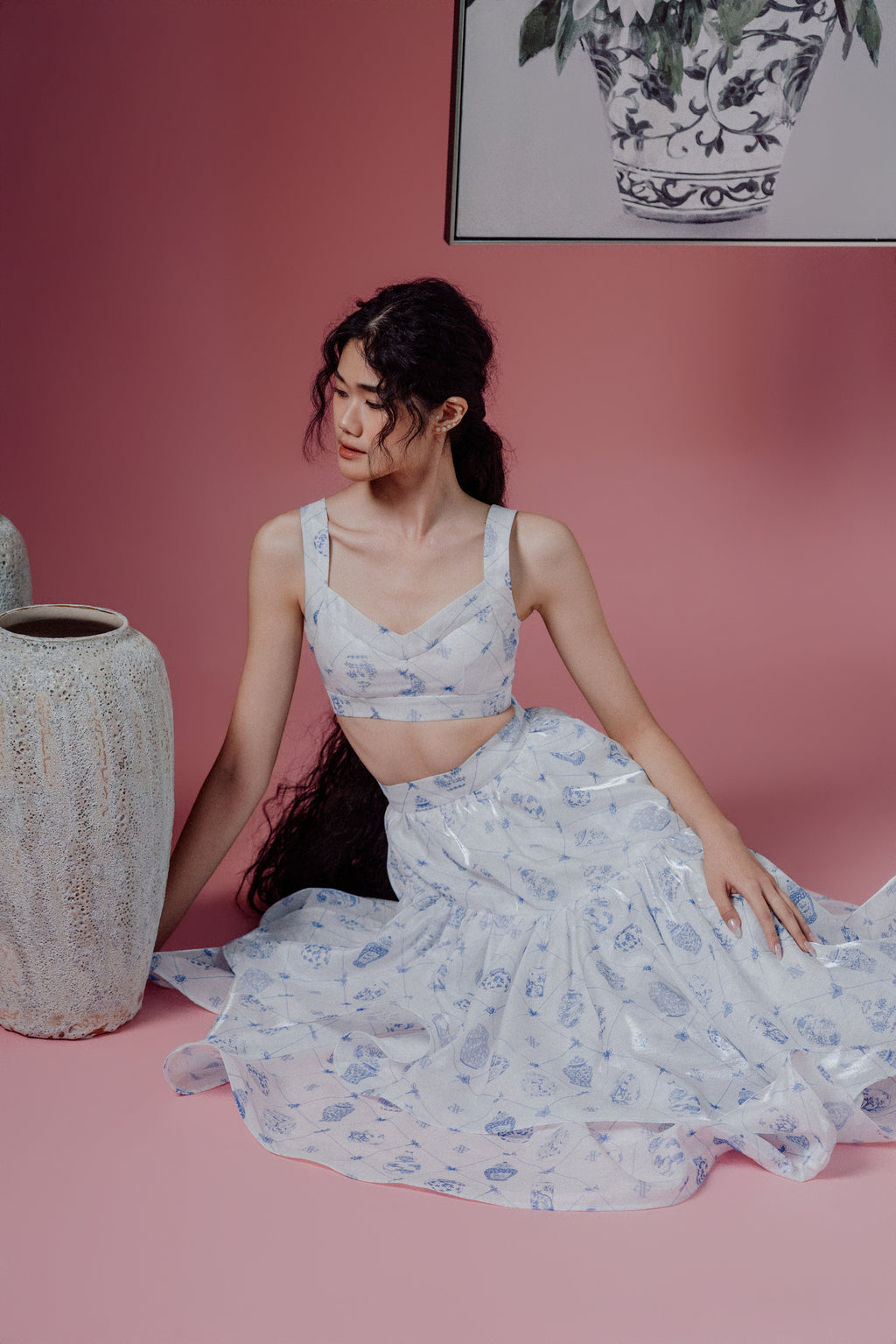 Chinoiserie Print Crop Bralette with Straps