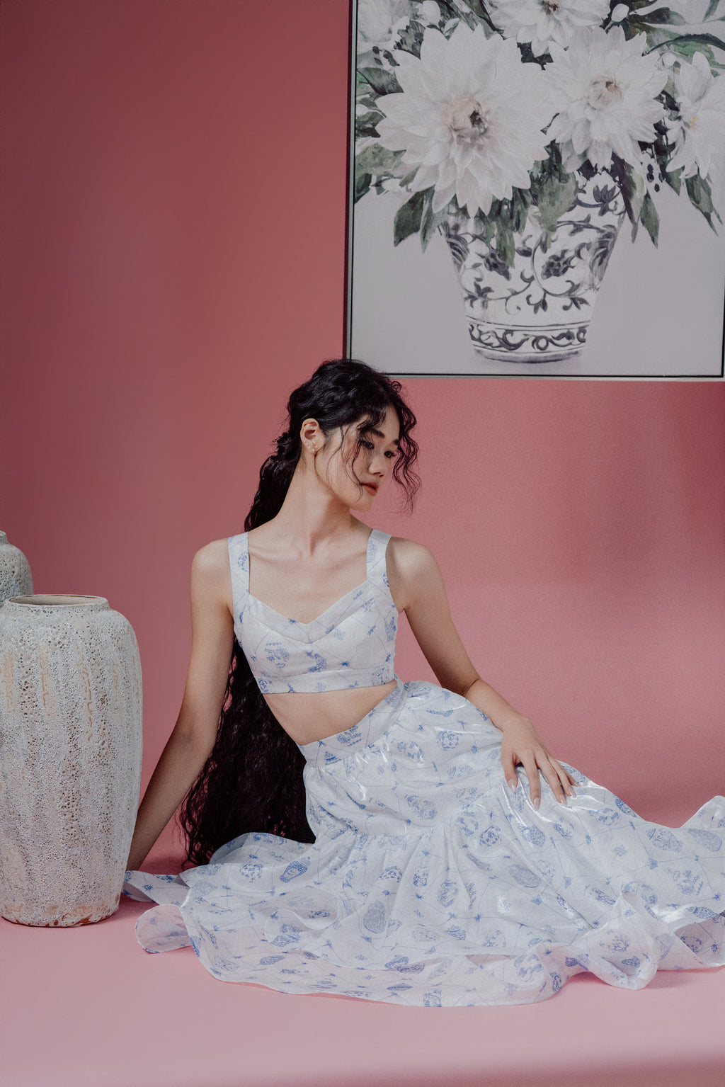 Chinoiserie Print Crop Bralette with Straps