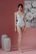 Chinoiserie Print Ruffle Plunge One-Piece Swimsuit