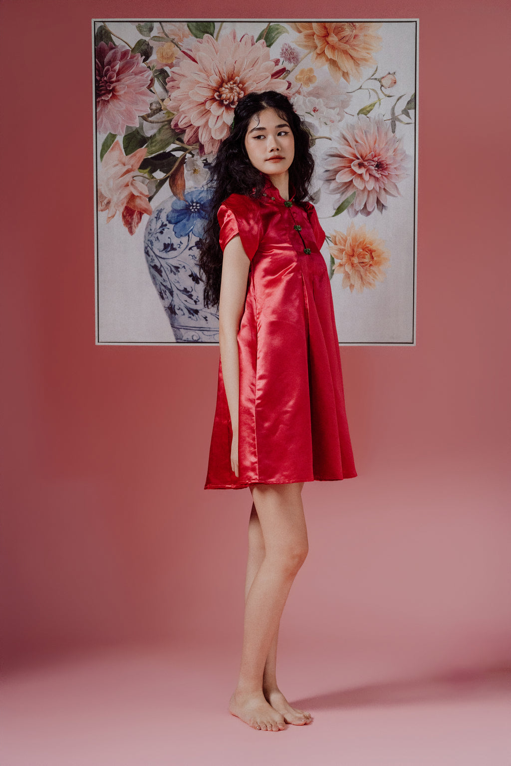 「俏 qiào」Tulip Sleeves Mini Dress with Pockets