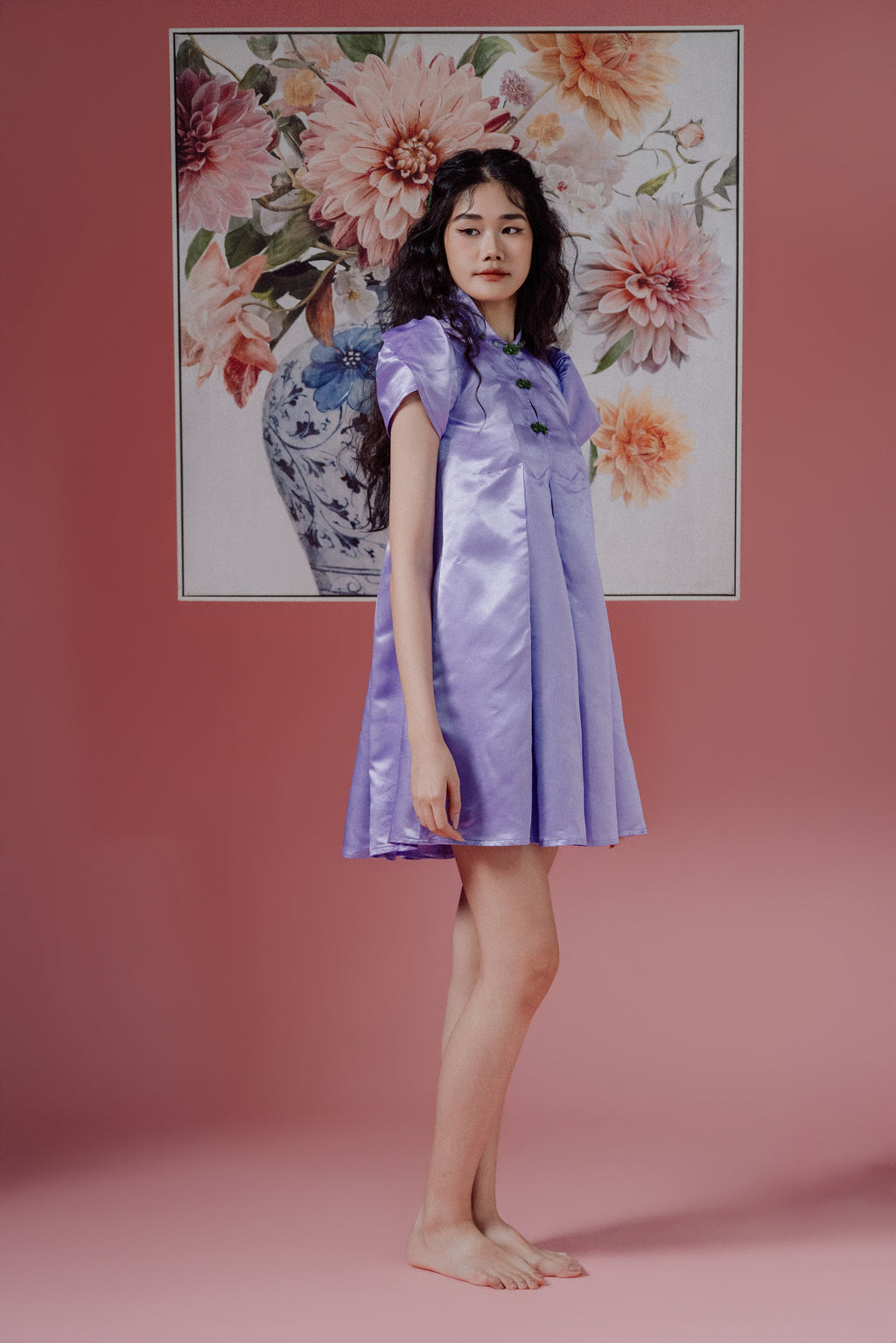 「俏 qiào」Tulip Sleeves Mini Dress with Pockets