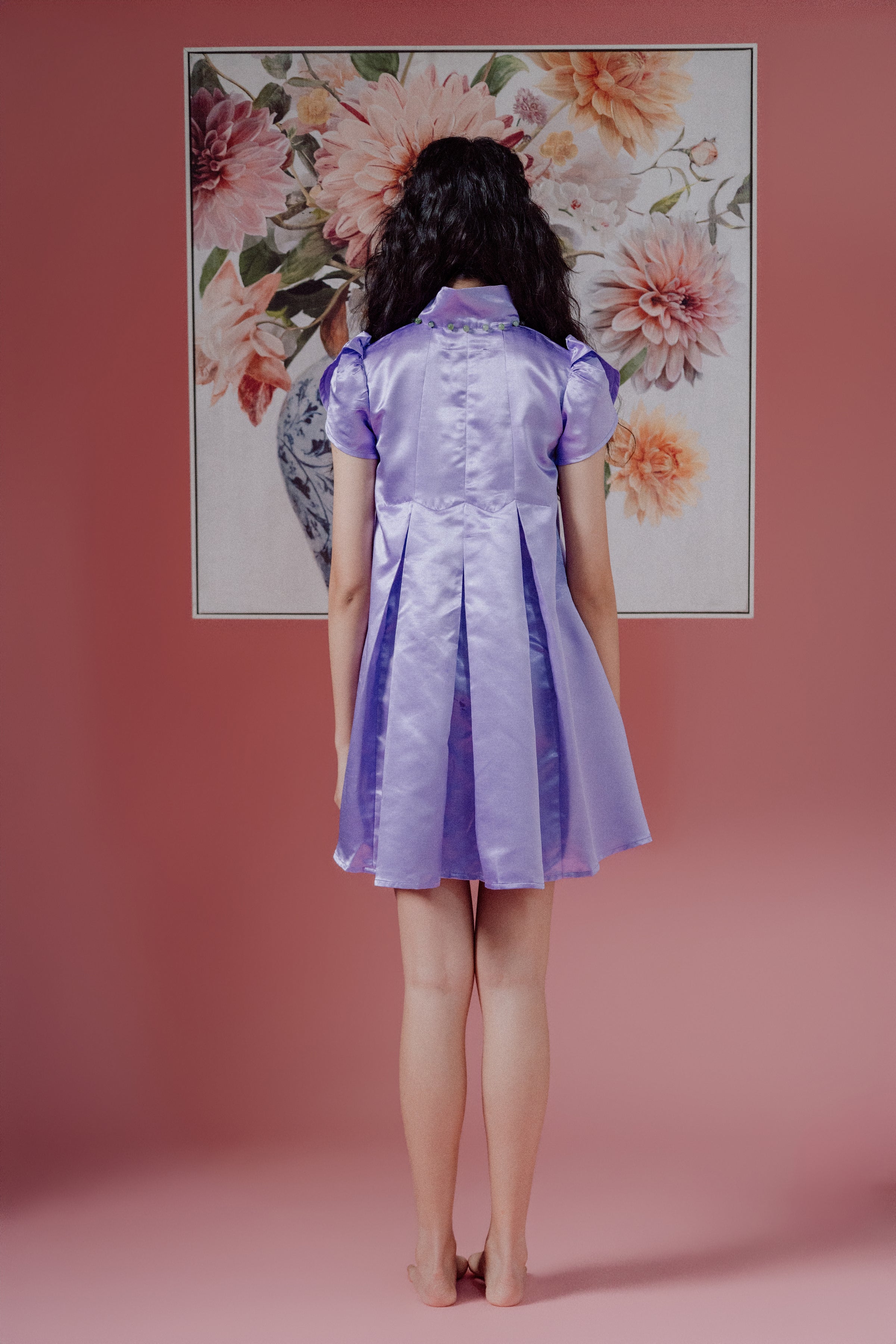 「俏 qiào」Tulip Sleeves Mini Dress with Pockets