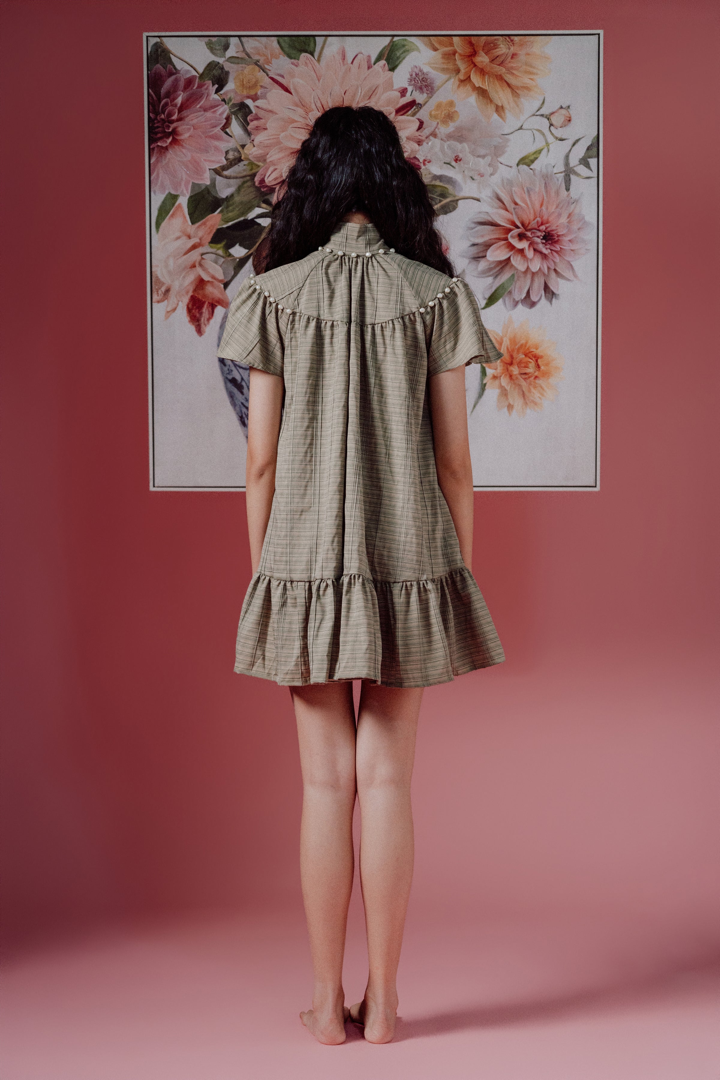 「璐 lù」Flare Sleeves Mini Pearls Dress with Pockets