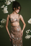 Beige Floral Sequinn Lace Bralette and Skirt