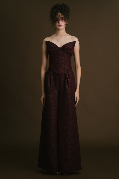 Wine Red Bow Corset Top & Pants (High-Waisted)