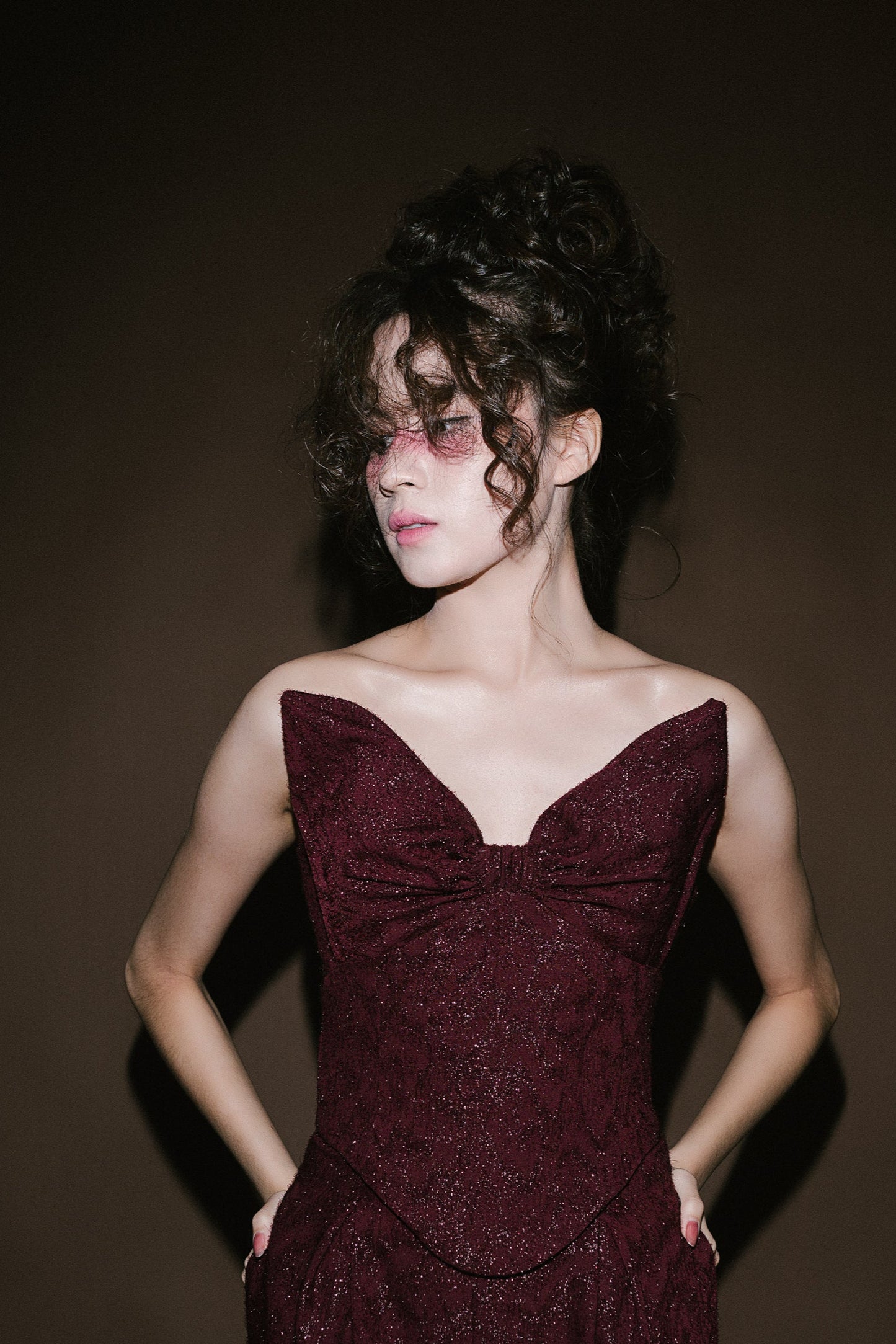 Wine Red Bow Corset Top & Pants (High-Waisted)