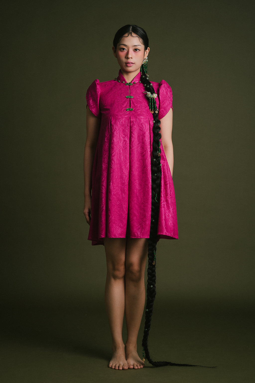 「俏 qiào」Tulip Sleeves Mini Dress with Pockets