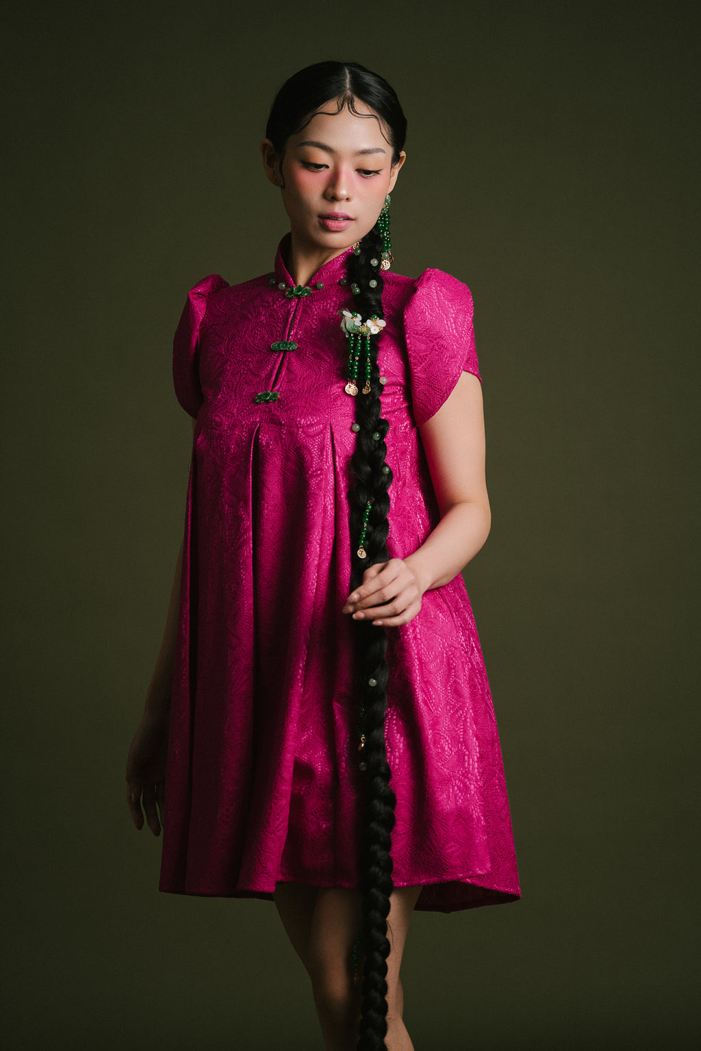 「俏 qiào」Tulip Sleeves Mini Dress with Pockets