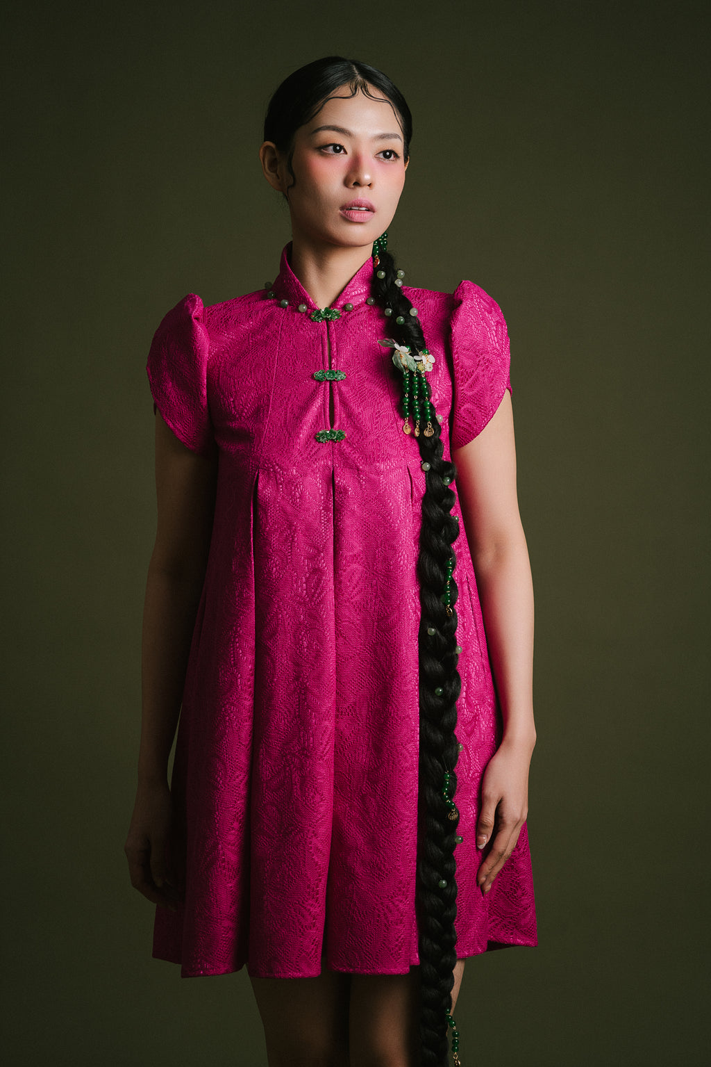 「俏 qiào」Tulip Sleeves Mini Dress with Pockets