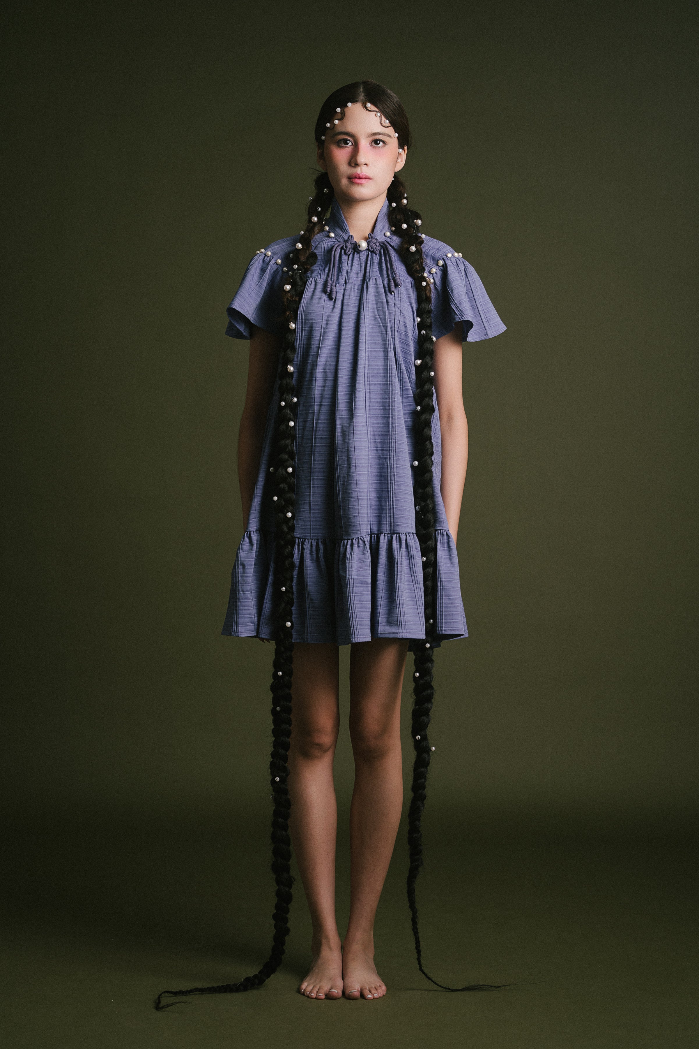 「璐 lù」Flare Sleeves Mini Pearls Dress with Pockets