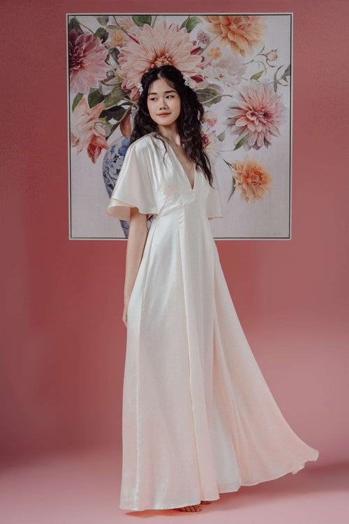 Deep V-Neck Flare Sleeve Maxi Dress