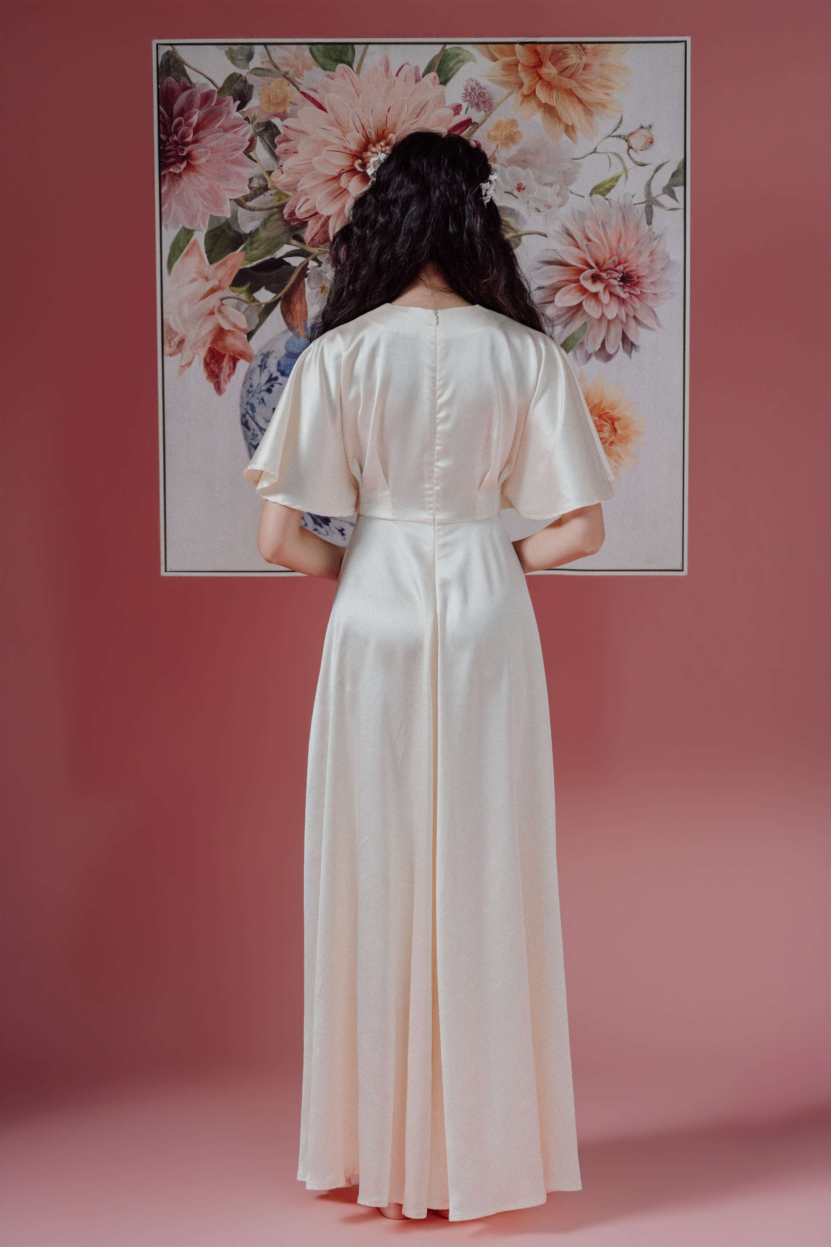 Deep V-Neck Flare Sleeve Maxi Dress