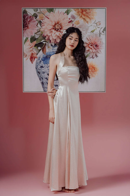 Halter-Neck with Straps Maxi Dress and Bareback