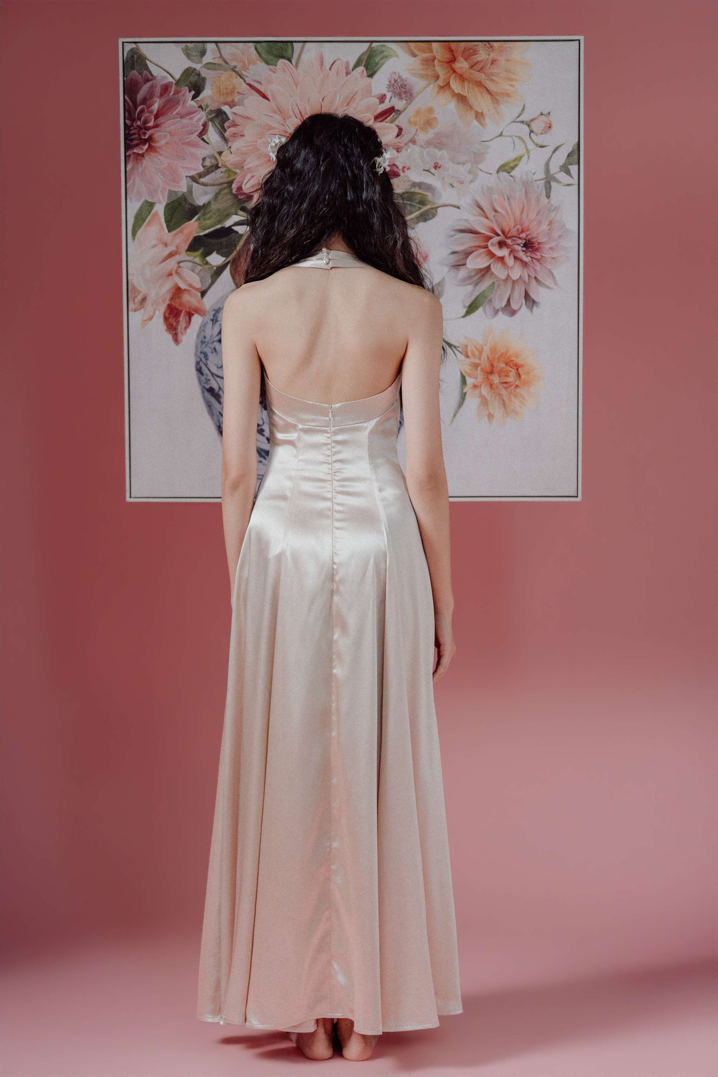 Halter-Neck with Straps Maxi Dress and Bareback
