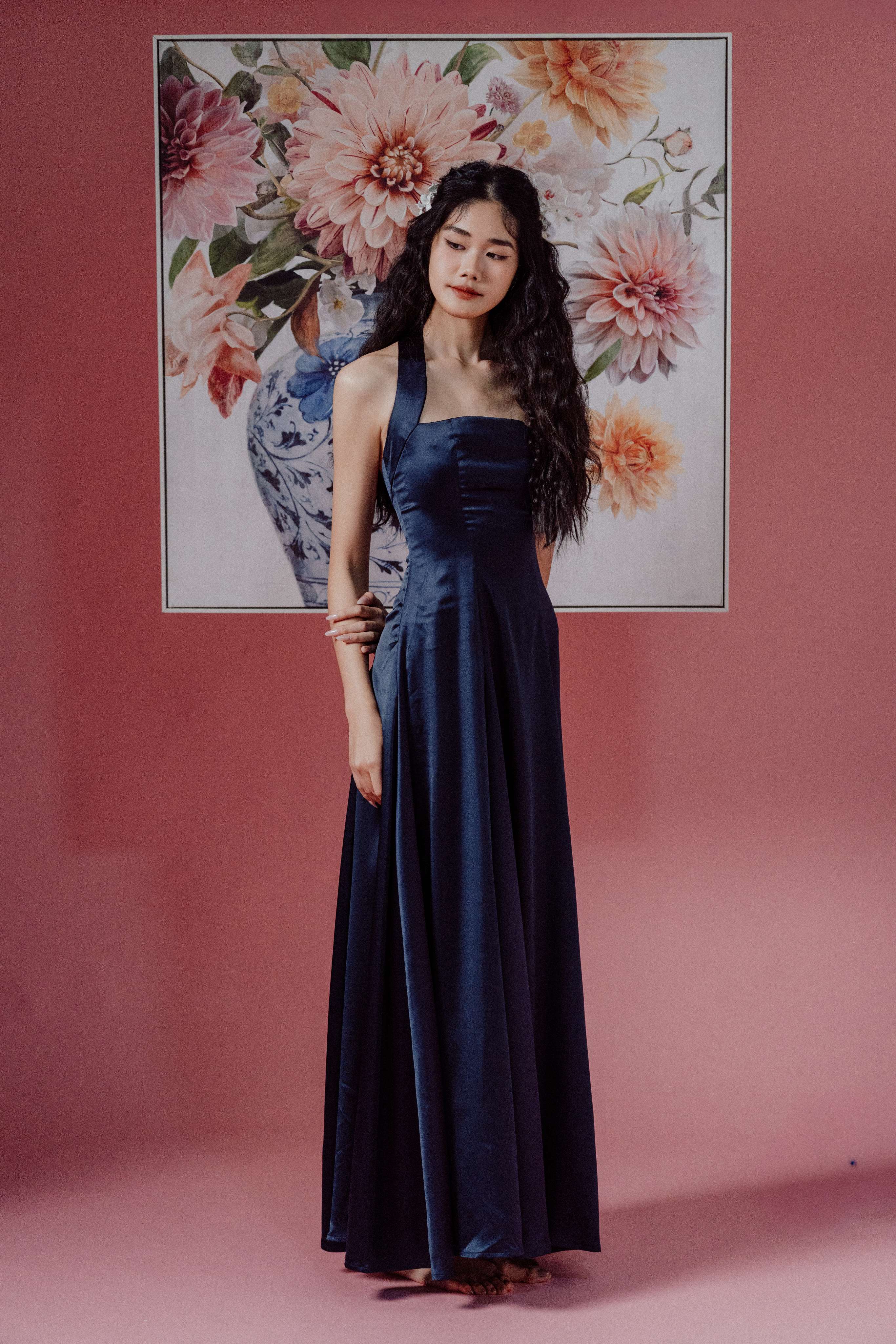 Halter-Neck with Straps Maxi Dress and Bareback