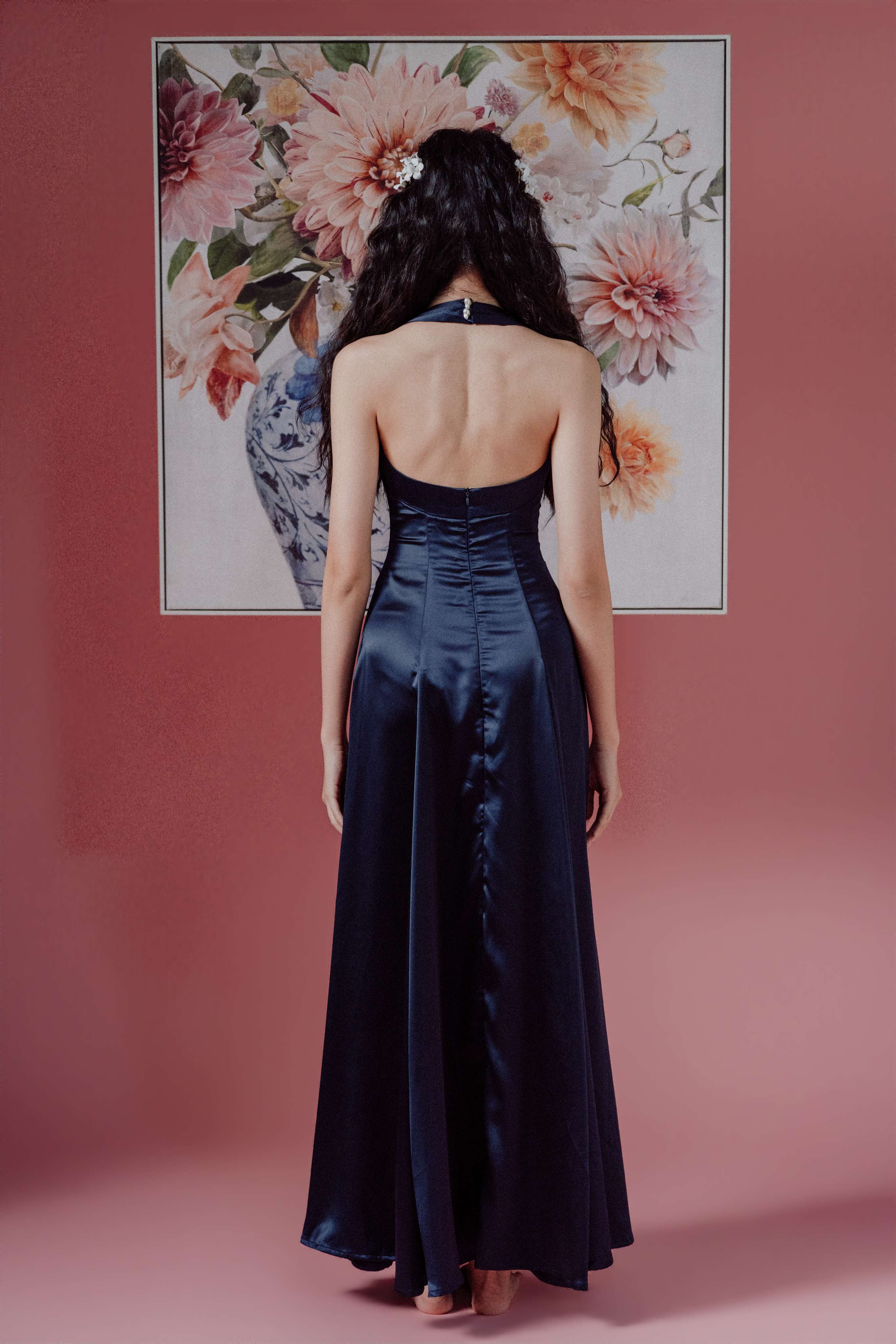 Halter-Neck with Straps Maxi Dress and Bareback
