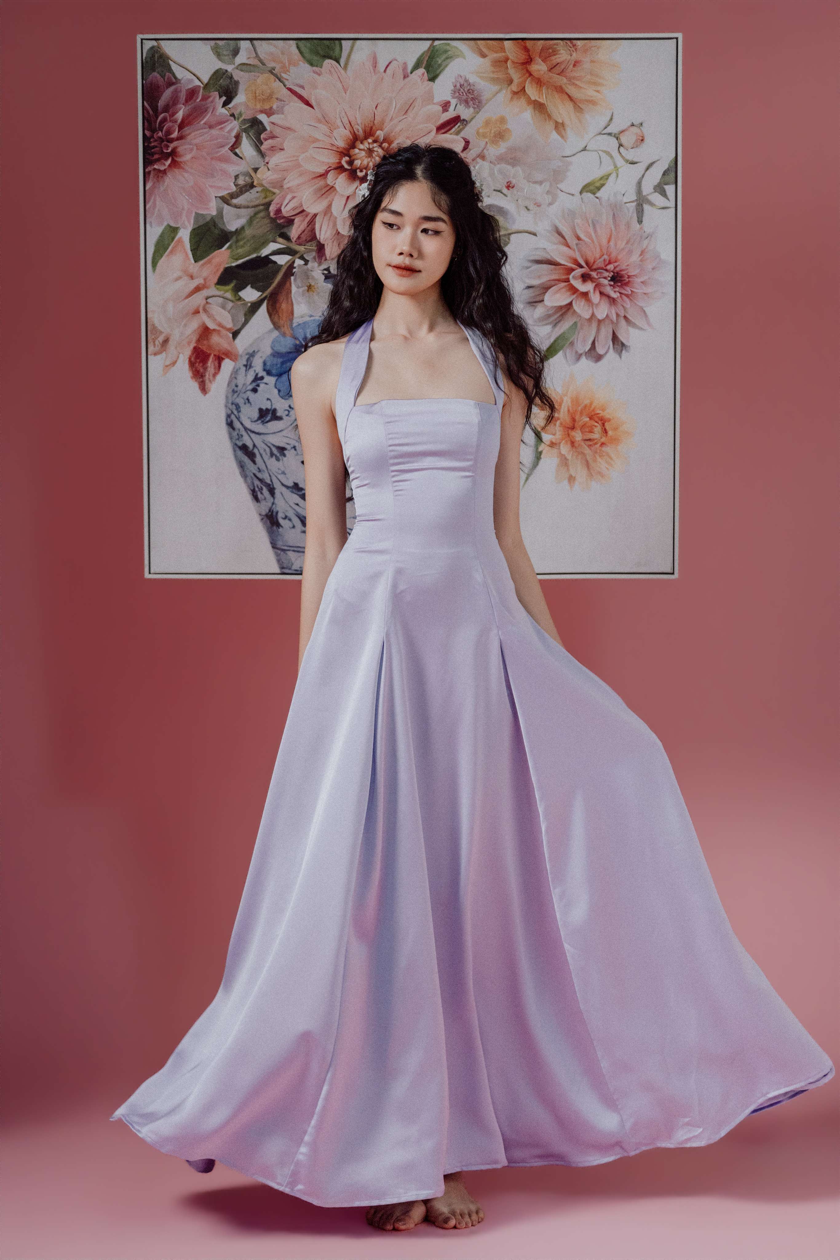 Halter-Neck with Straps Maxi Dress and Bareback
