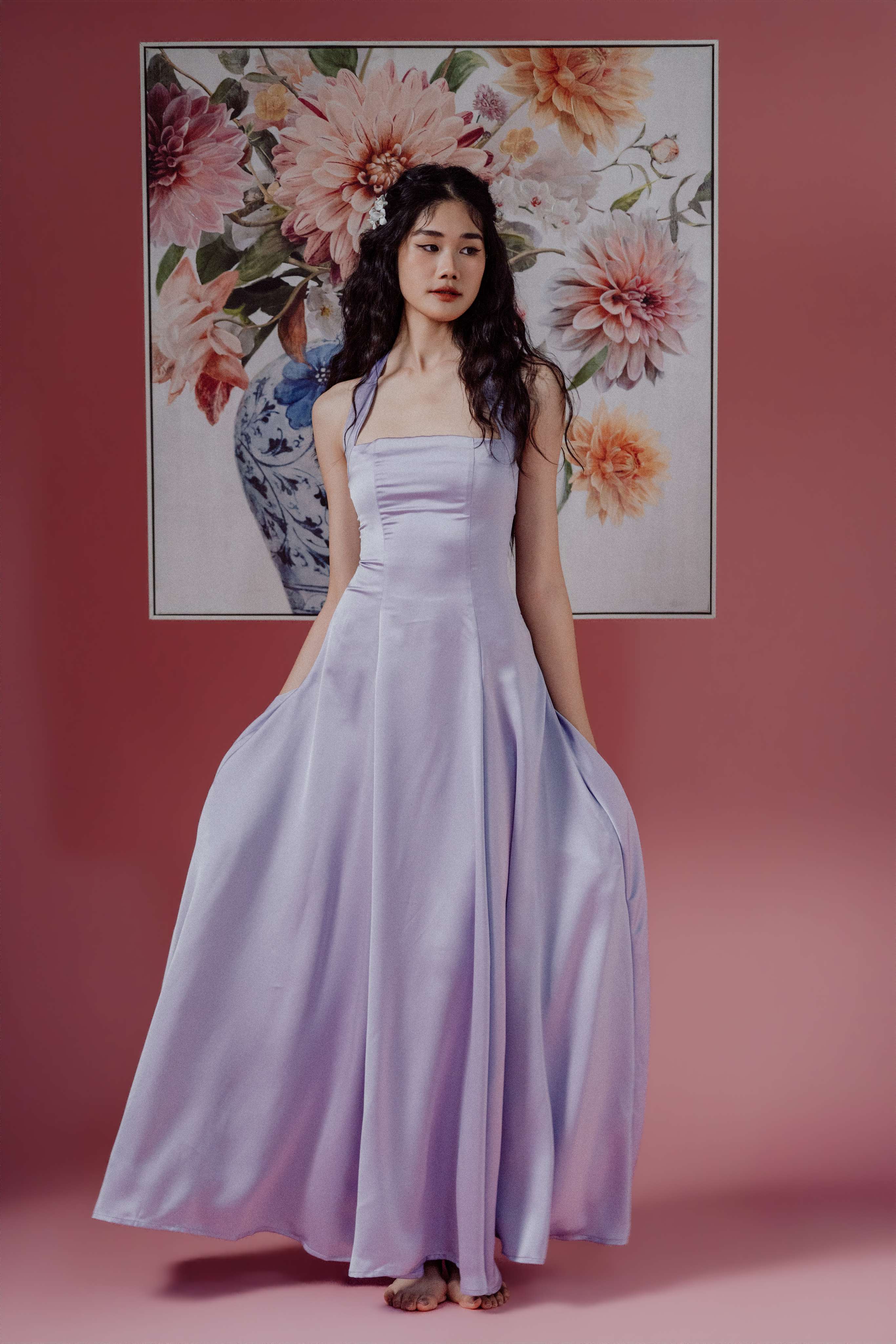 Halter-Neck with Straps Maxi Dress and Bareback