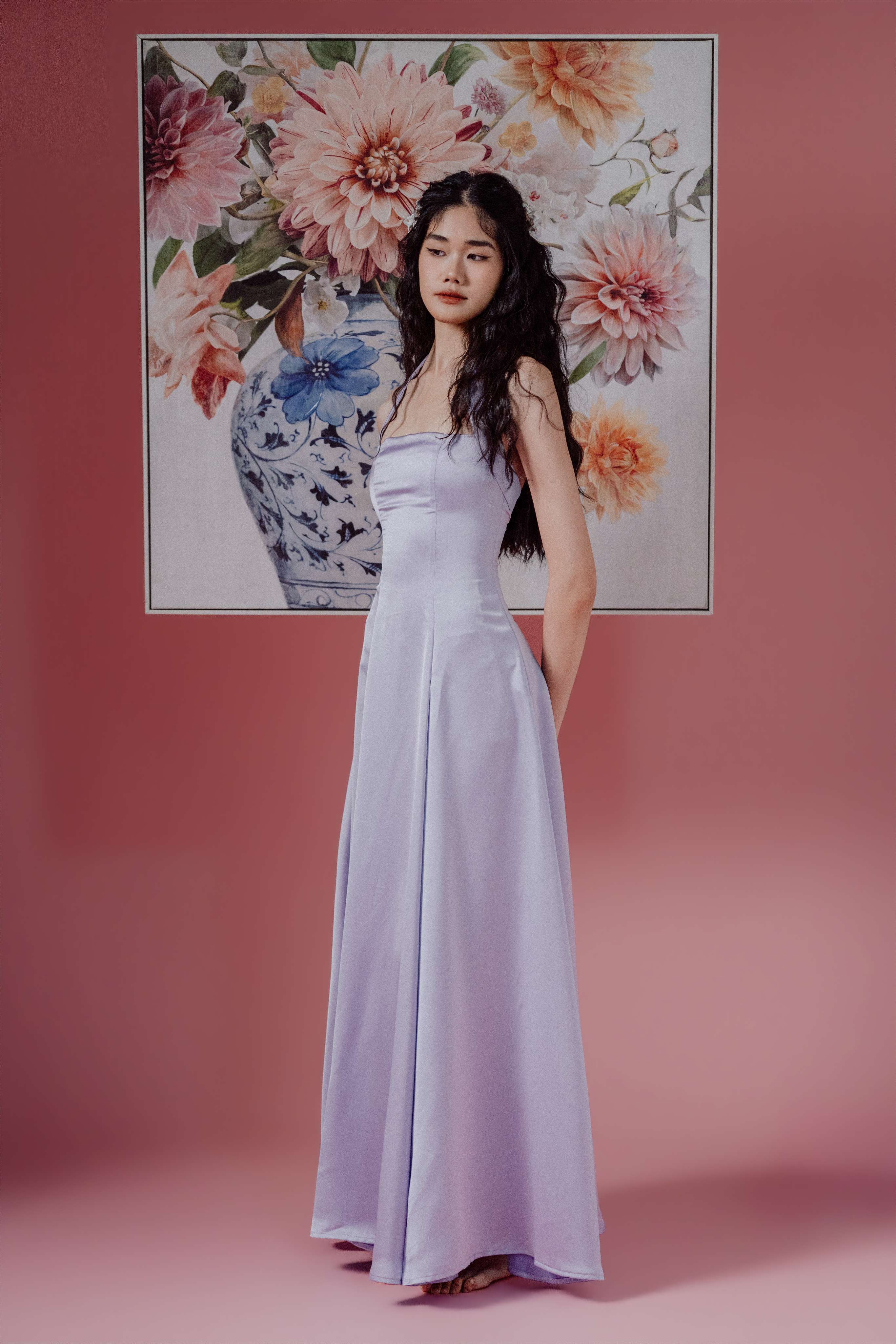 Halter-Neck with Straps Maxi Dress and Bareback